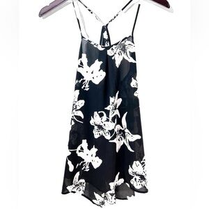 BANANA REPUBLIC | High Low Cami Black and White Floral Print Racerback Cami/Tank